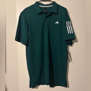Adidas Men's Green Polo Shirt with White Stripes